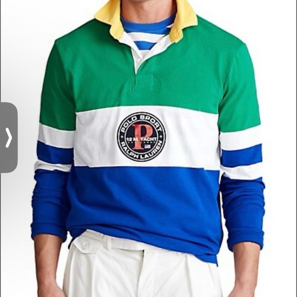 Polo by Ralph Lauren Men's Green and Blue Rugby Shirt